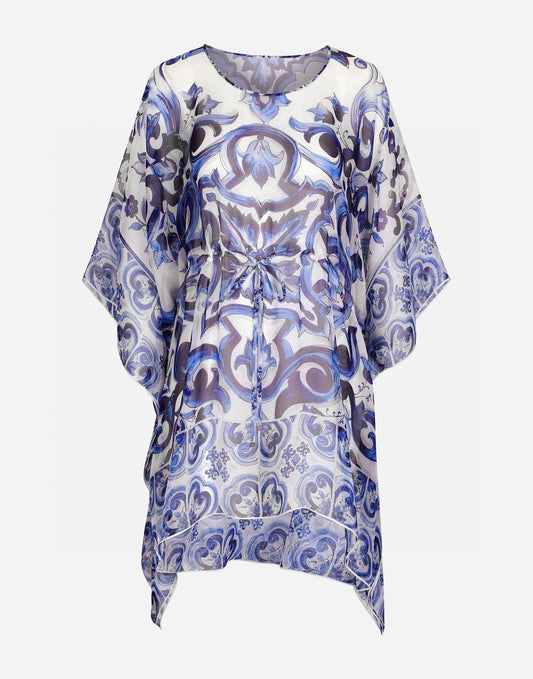 Luxury Designer Women Summer Print Silk Short Kaftan Dress 2023 Runway Fashion