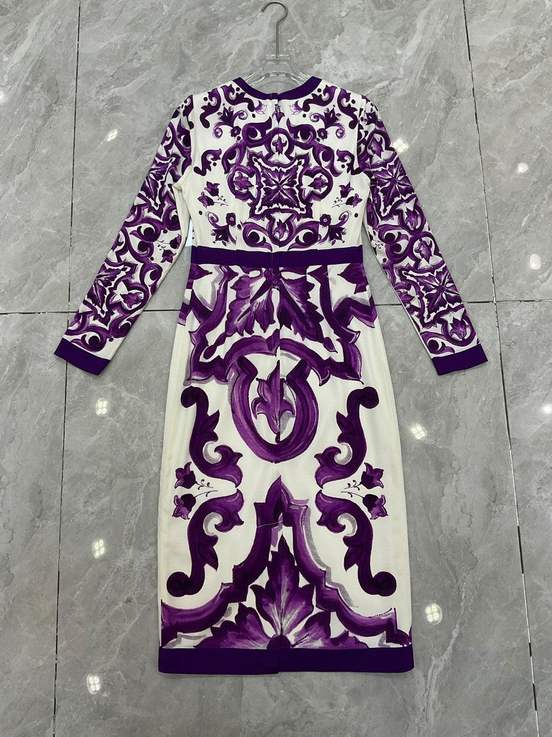 Luxury Silk Midi Dress for Women – Purple Porcelain Print | 100% Silk A-Line Summer Dress