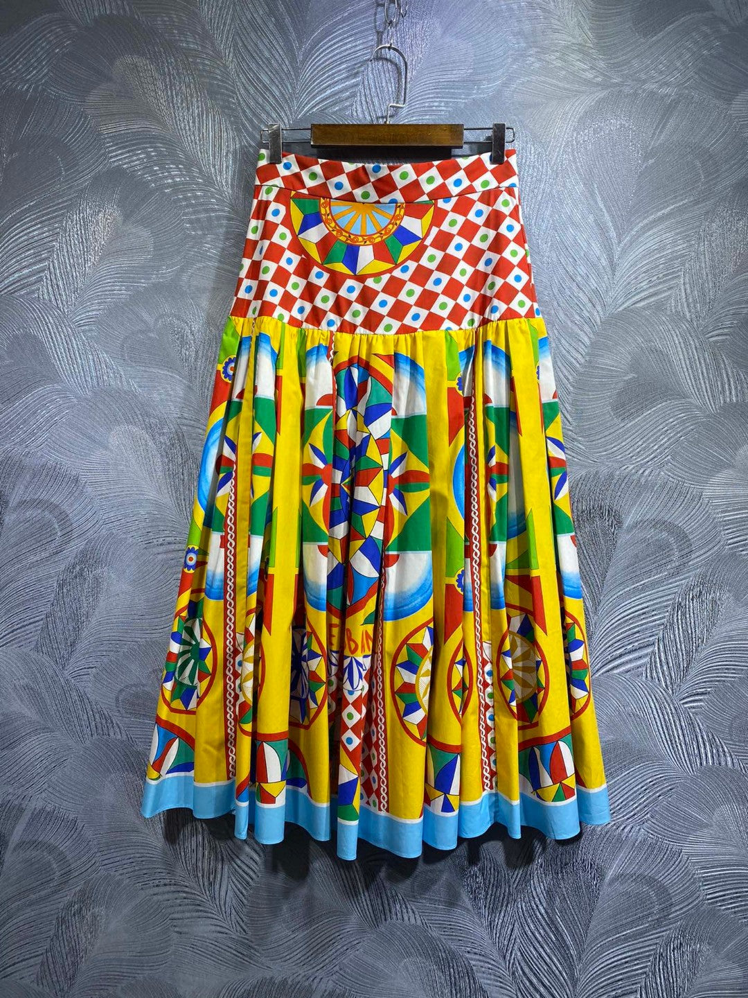 Italy Stylish Women 100% Cotton Print Midi Skirt Multicolour Summer Spring New Fashion Design