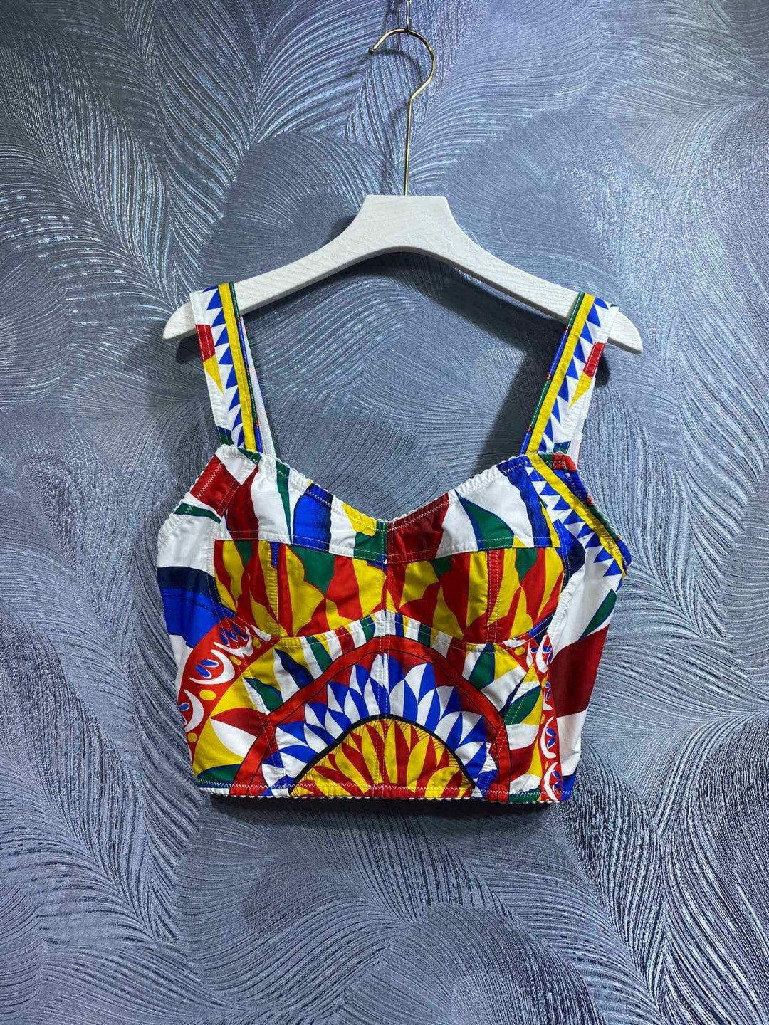 Italy Stylish Women Printed Cotton Bustier Top And Long Maxi Skirt In Multicolor