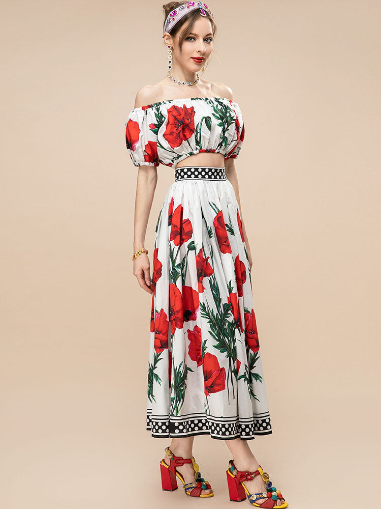 Summer Runway Fashion Cotton Skirts Women's Vacation Floral print Elegant Long Skirts