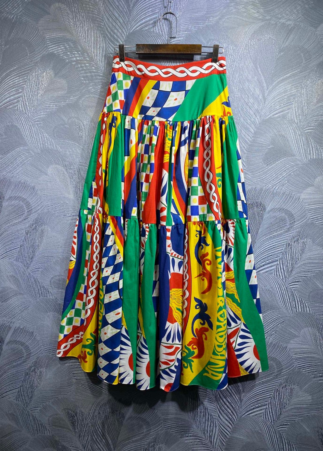 Italy Stylish Women Printed Cotton Bustier Top And Long Maxi Skirt In Multicolor