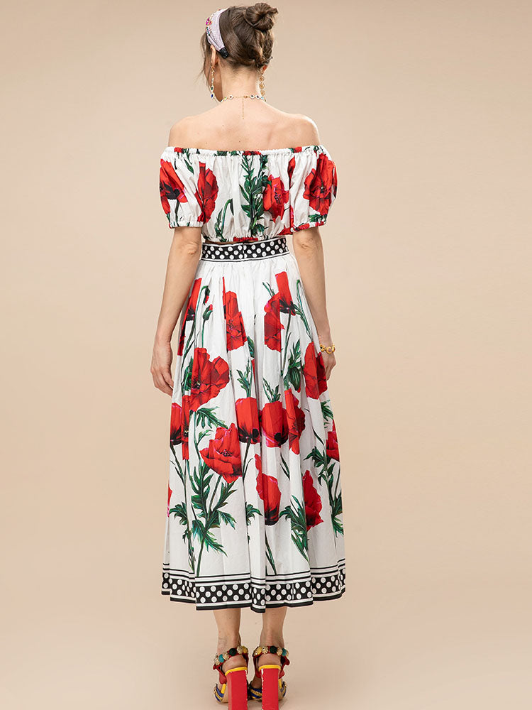 Summer Runway Fashion Cotton Skirts Women's Vacation Floral print Elegant Long Skirts