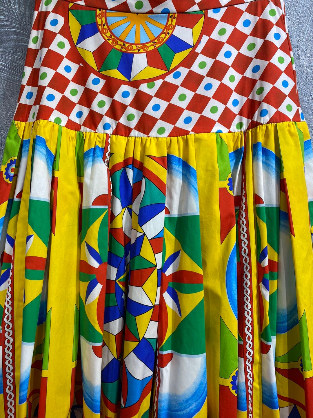 Italy Stylish Women 100% Cotton Print Midi Skirt Multicolour Summer Spring New Fashion Design
