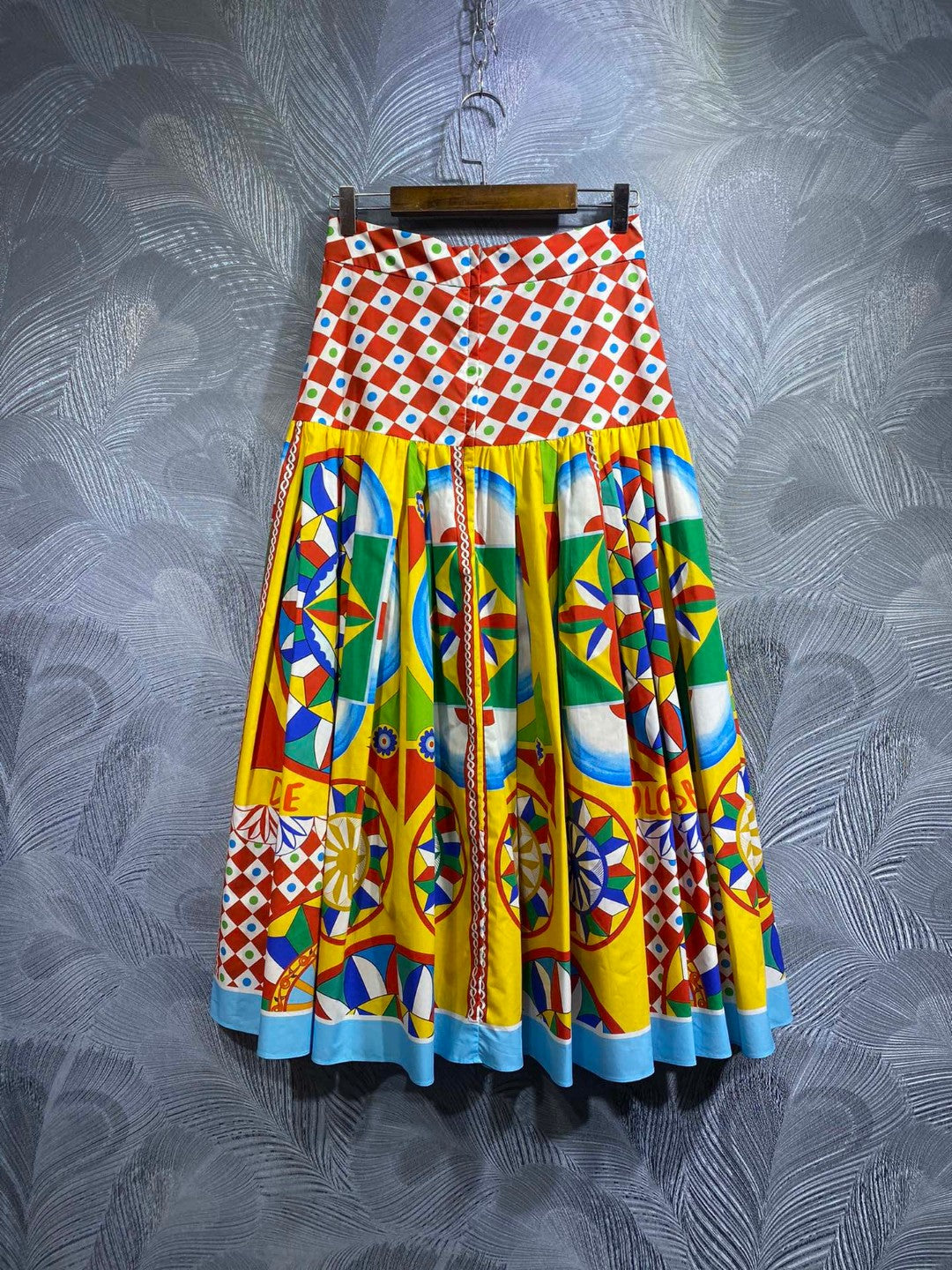 Italy Stylish Women 100% Cotton Print Midi Skirt Multicolour Summer Spring New Fashion Design