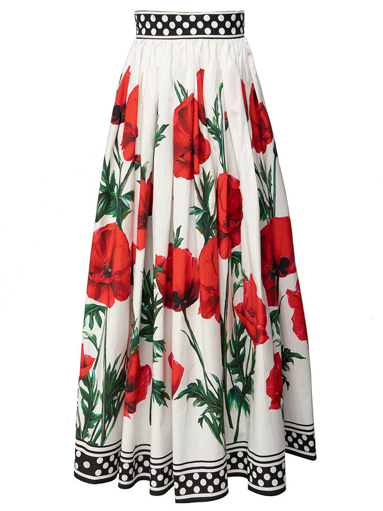 Summer Runway Fashion Cotton Skirts Women's Vacation Floral print Elegant Long Skirts