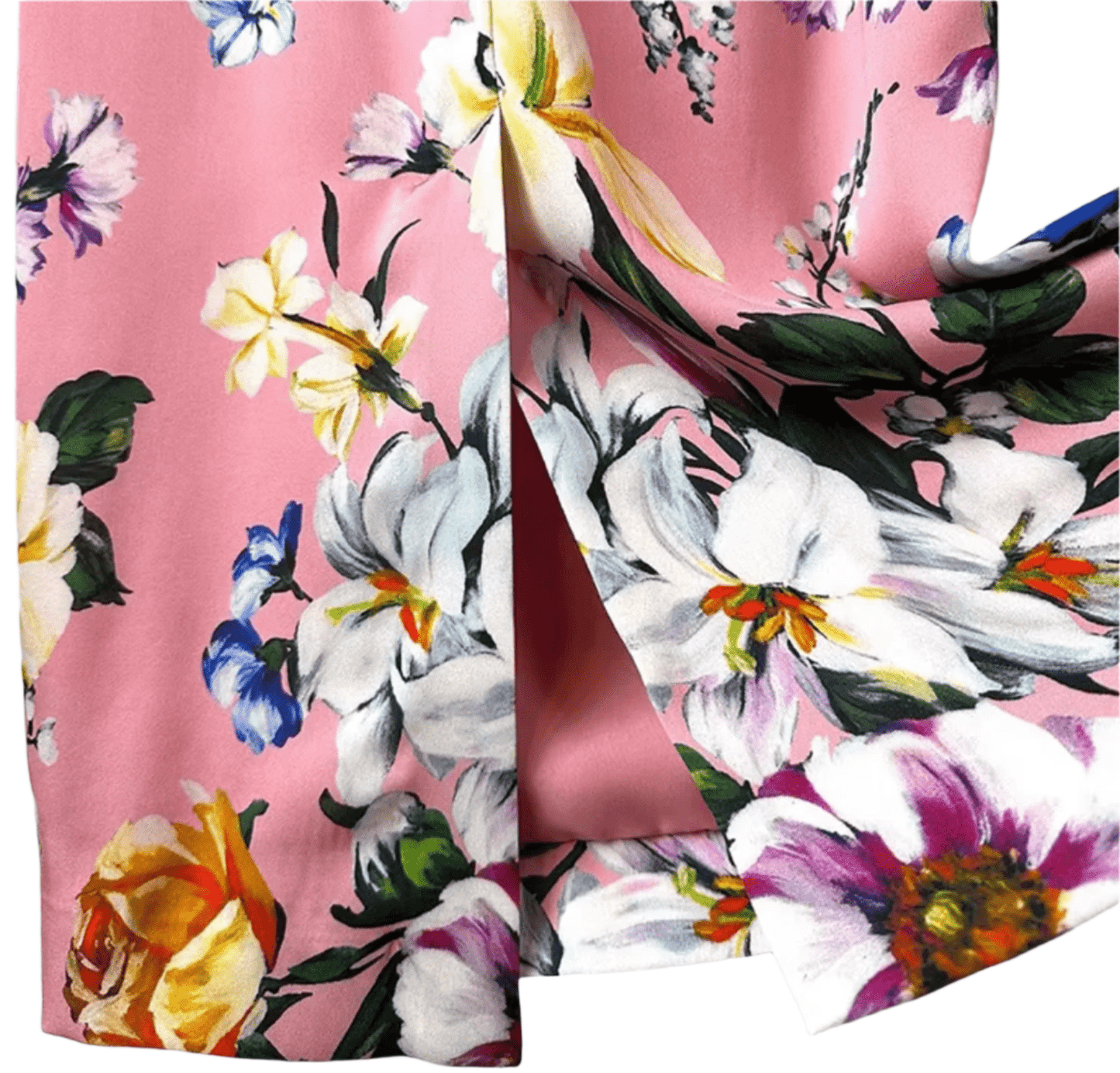 Italian Designer Magnolia Print 100% Silk Long Sleeve Midi Dress – Elegant Women’s Luxury Fashion