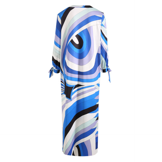 Designer Inspired Women Kaftan Dress Blue Maxi Dress In Jessy Silk