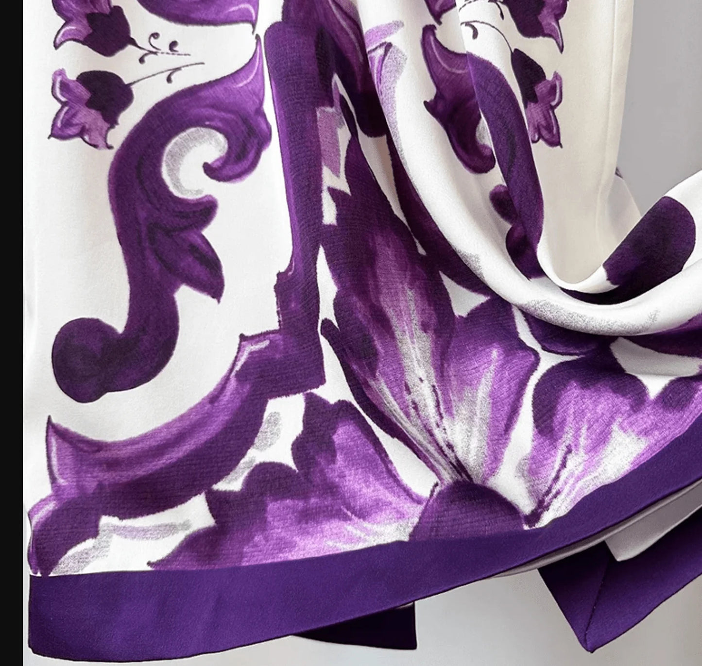 Italian Luxury Purple Majolica-Inspired Print 100% Silk Midi Dress for Women