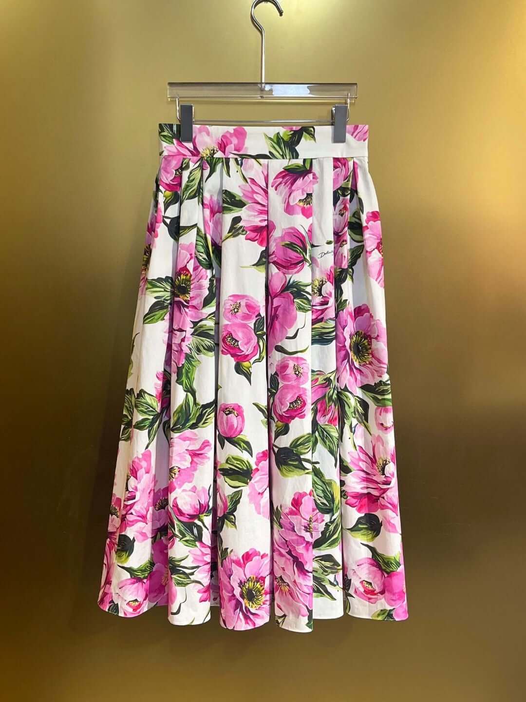 Pink Peony Print Floral Print Cotton Bustier Top And Pleated Skirt Set