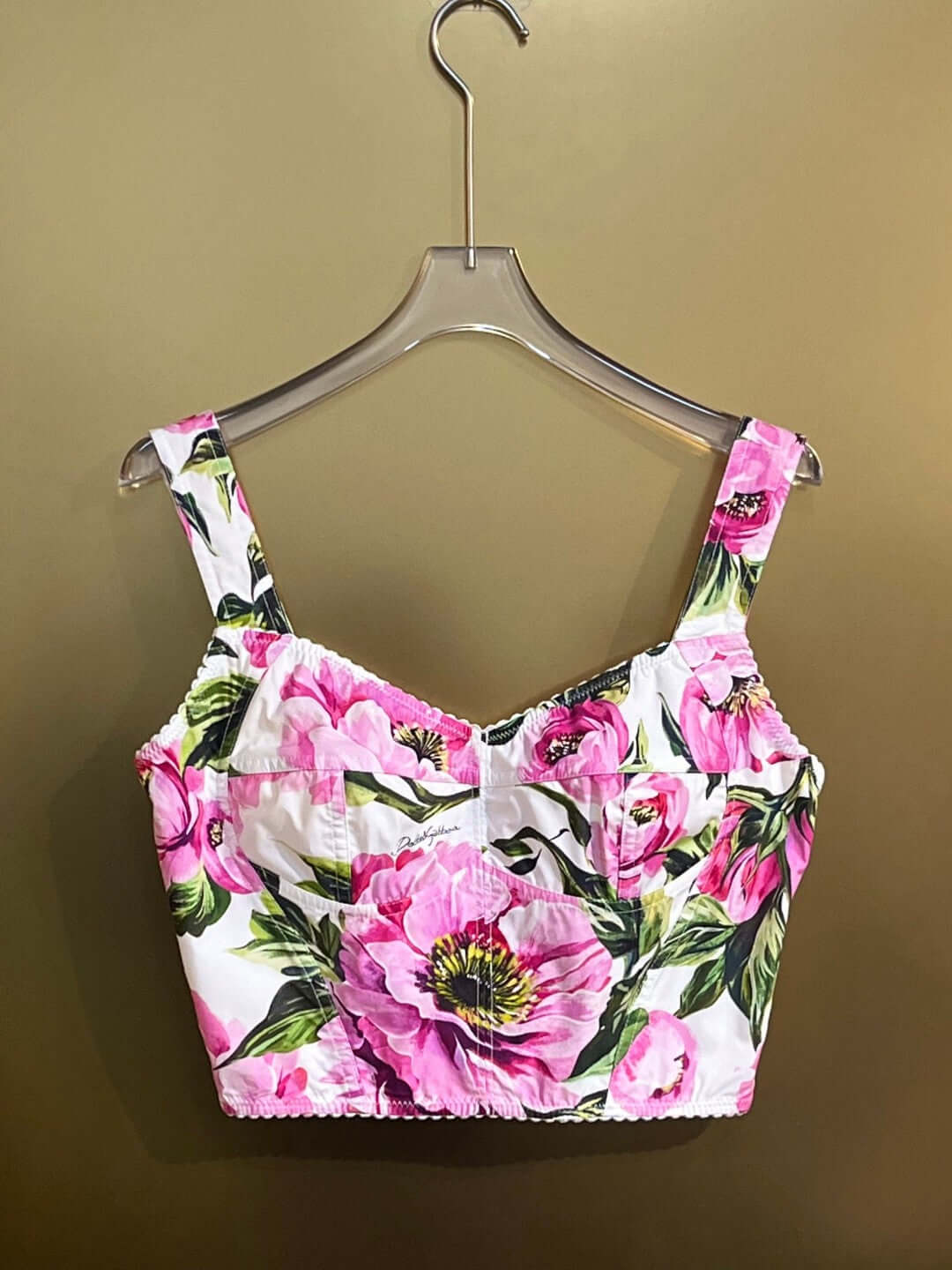 Pink Peony Print Floral Print Cotton Bustier Top And Pleated Skirt Set