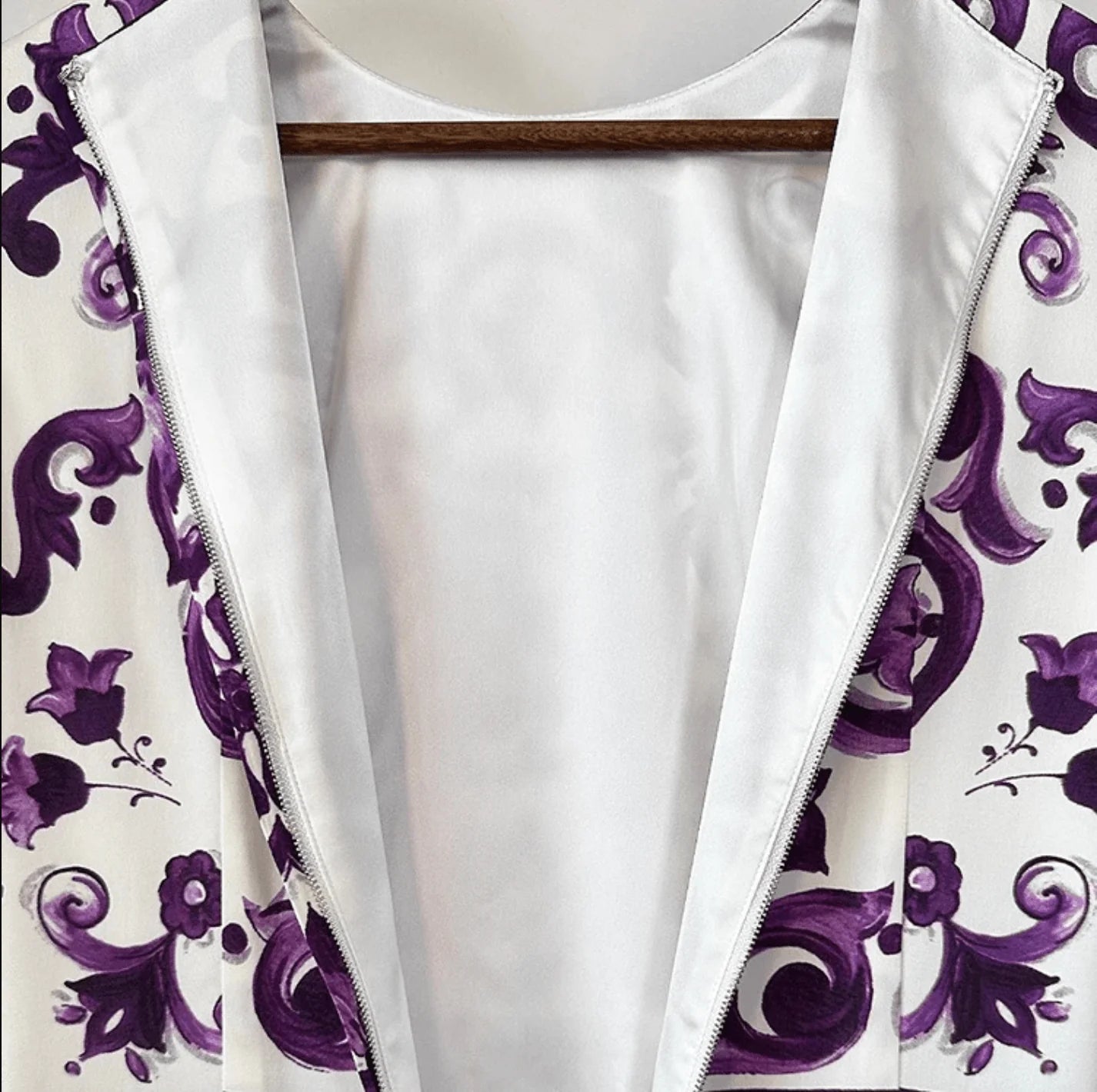 Italian Luxury Purple Majolica-Inspired Print 100% Silk Midi Dress for Women