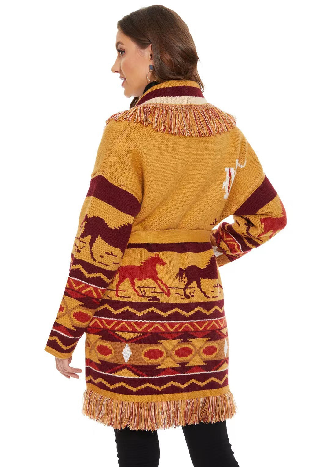 BOHO GYPSY Stylish Wild Roads Jacquard Cardigan With Fringed Edges