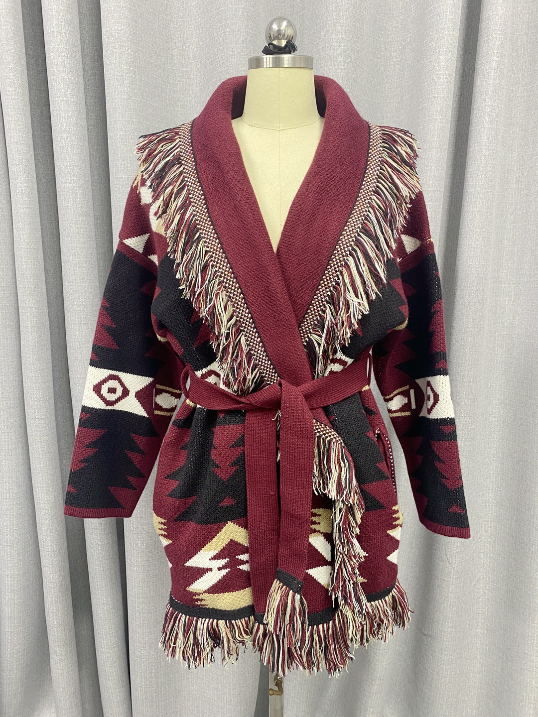 BOHO GYSPY Stylish Icon Jacquard Women Cardigan With Fringes Oversize