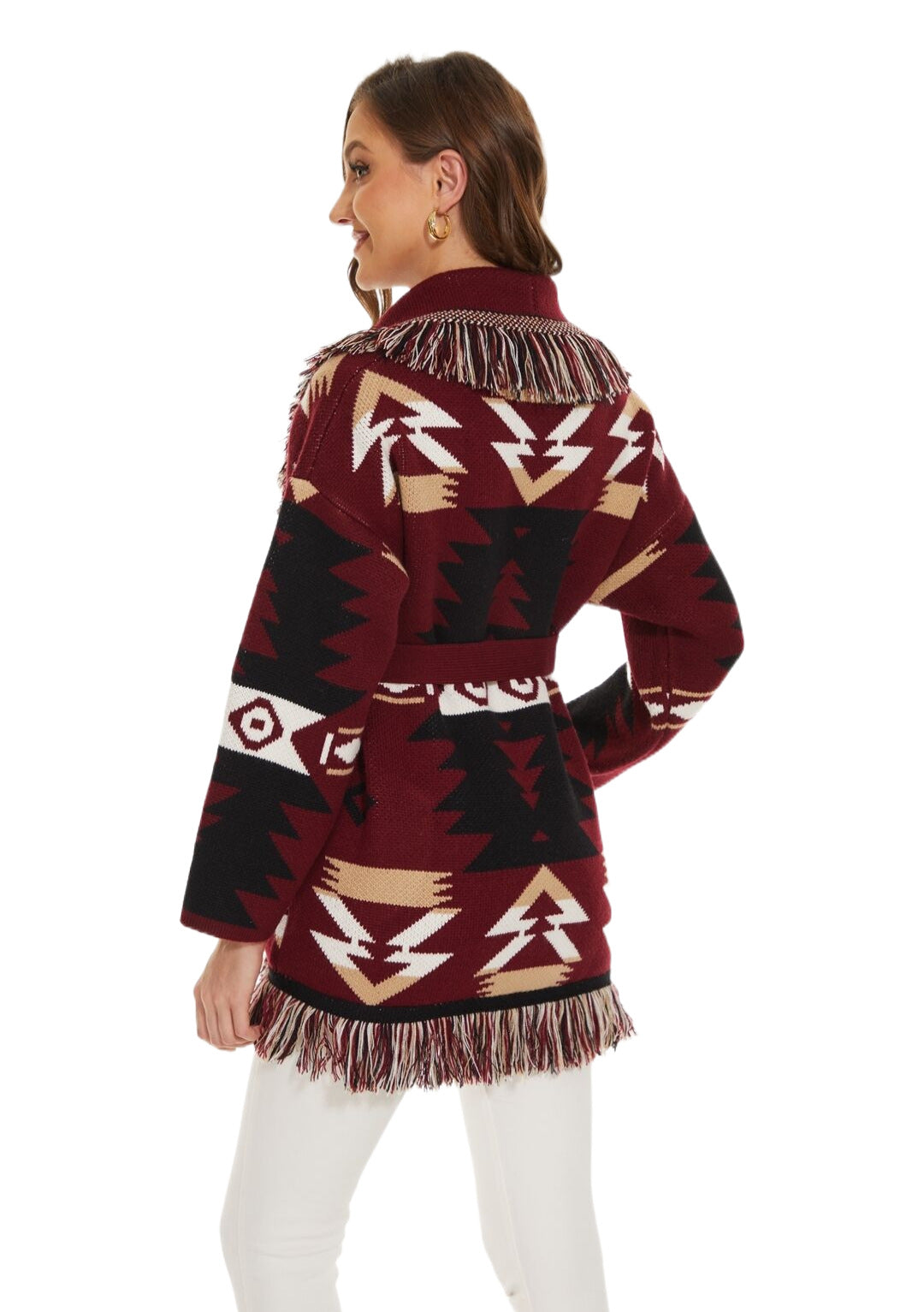 BOHO GYSPY Stylish Icon Jacquard Women Cardigan With Fringes Oversize