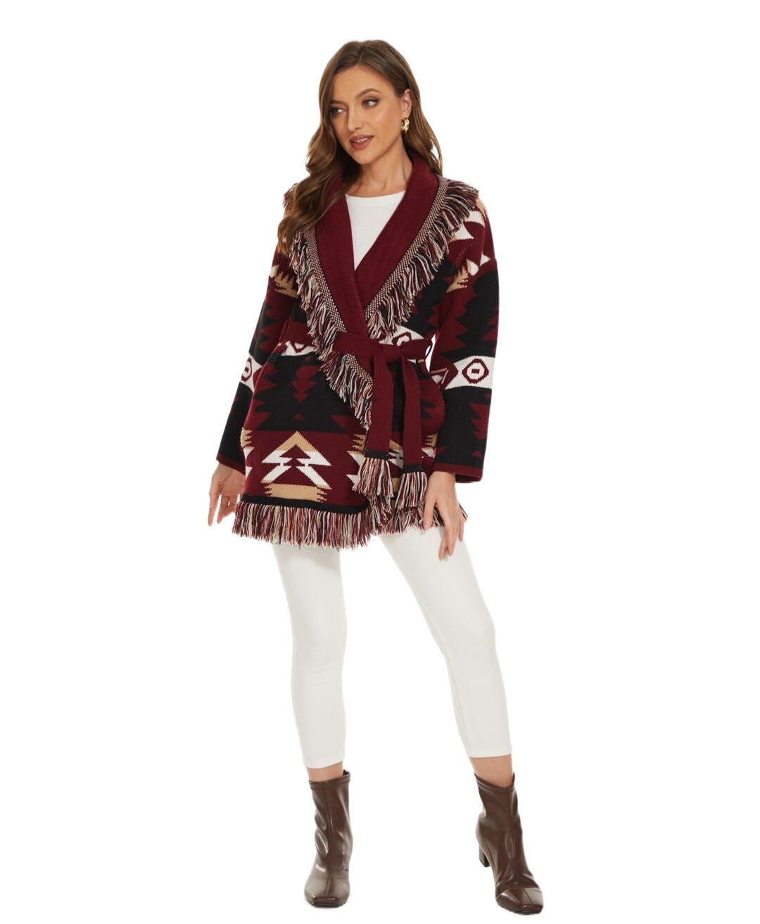 BOHO GYSPY Stylish Icon Jacquard Women Cardigan With Fringes Oversize