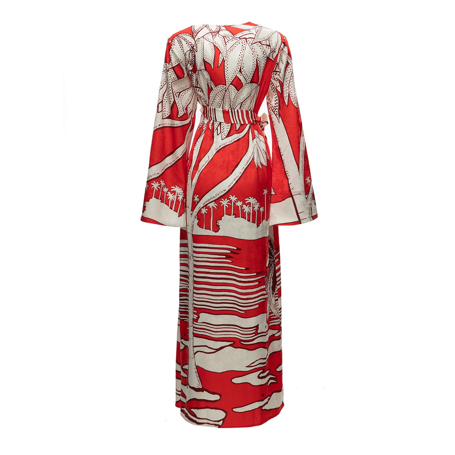 Designer Inspired Women Printed jacquard maxi dress in RED / GREEN