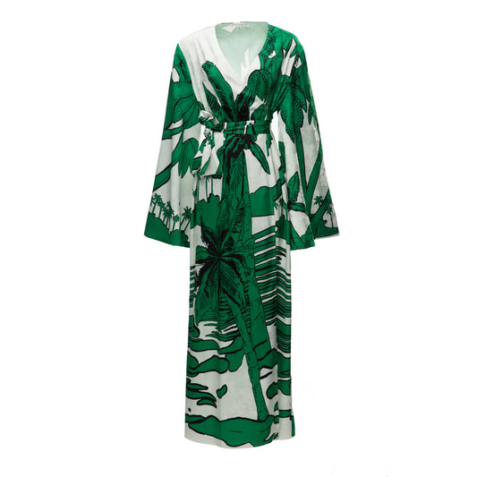 Designer Inspired Women Printed jacquard maxi dress in RED / GREEN