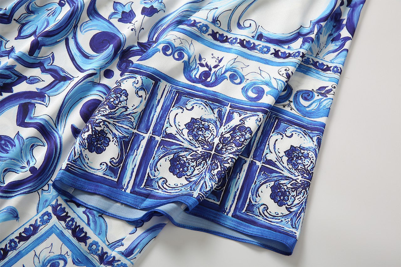 Fashionable Designer ”Majolica-print “ Maxi kaftan dress for women Plus Size