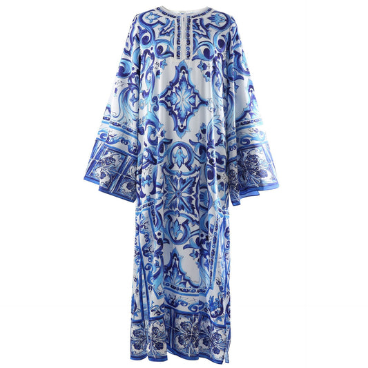 Fashionable Designer ”Majolica-print “ Maxi kaftan dress for women Plus Size