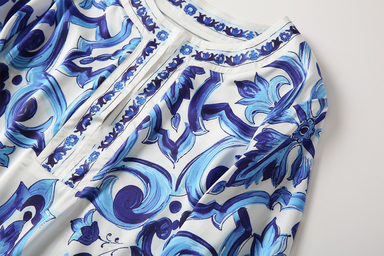 Fashionable Designer ”Majolica-print “ Maxi kaftan dress for women Plus Size