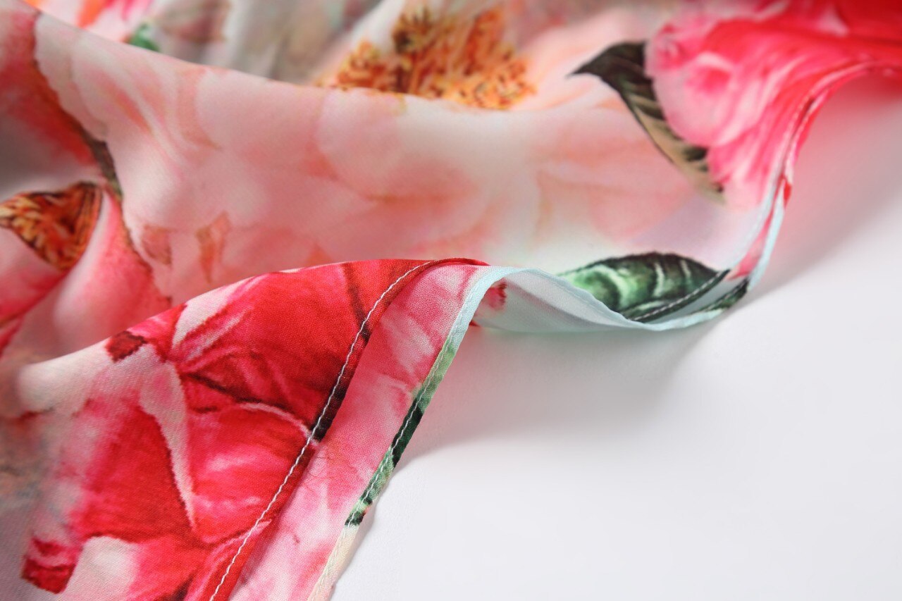 Luxury Designer Inspired Fashion Women Foral Camellia-Print Chiffon Kaftan Dress Loose Long Maxi Dress