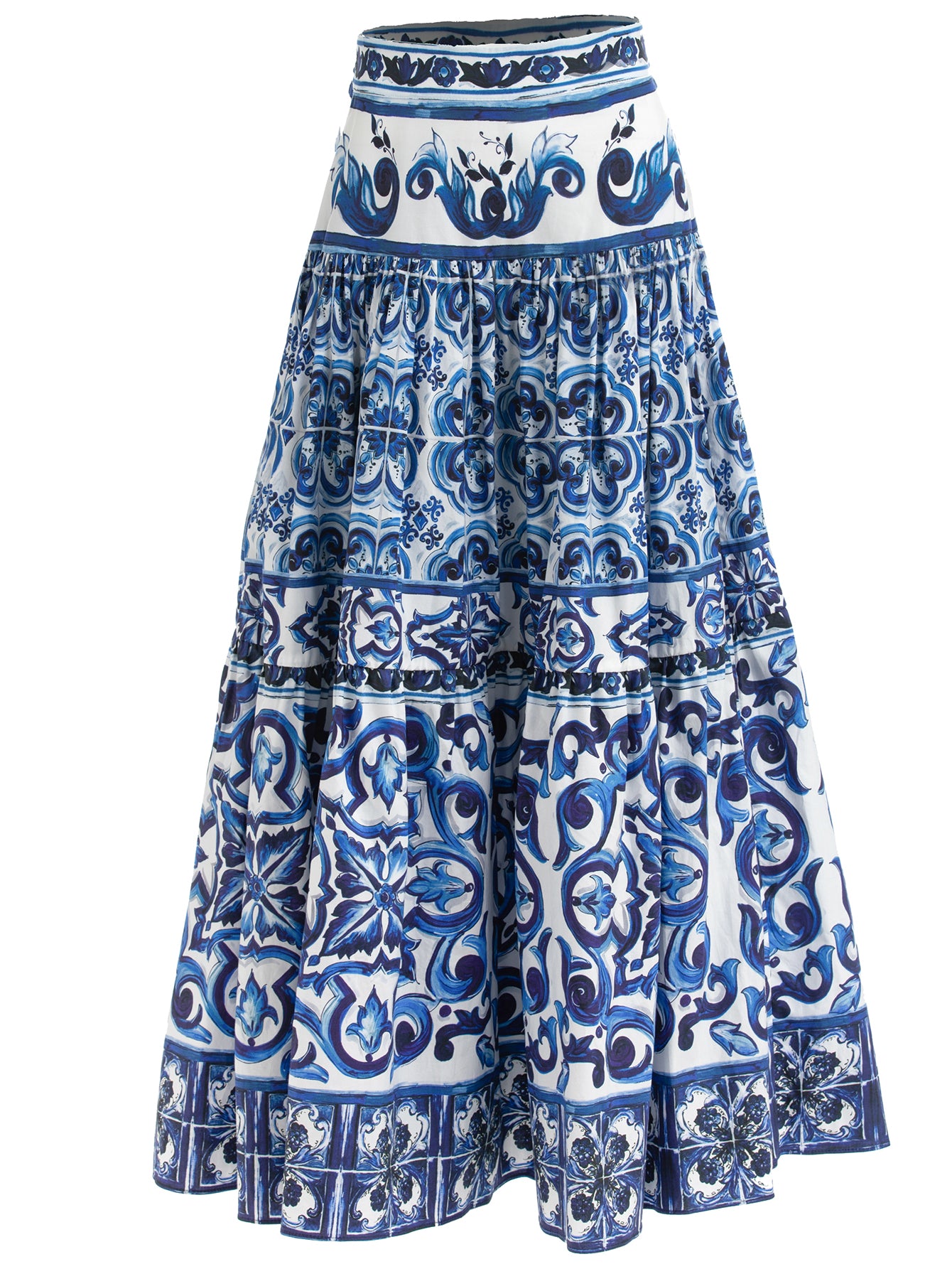 "Majolica-print" Women Cotton Top and Skirt Suitset