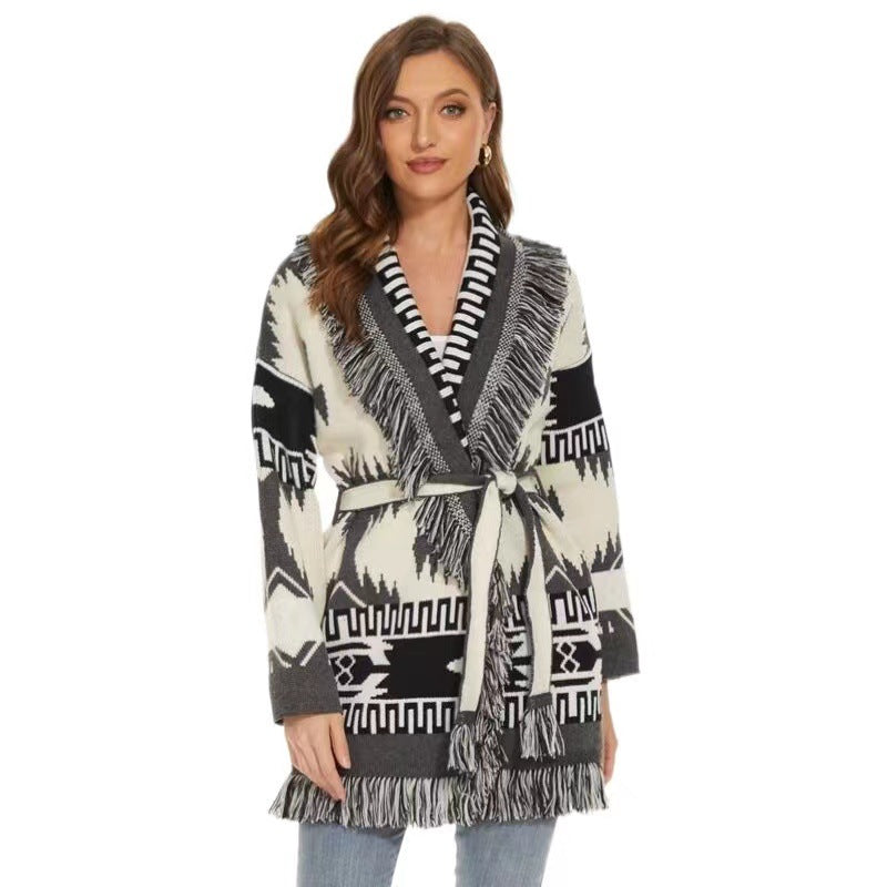 Bohemian Stylish Women's Icon Jacquard Pattern Cardigan