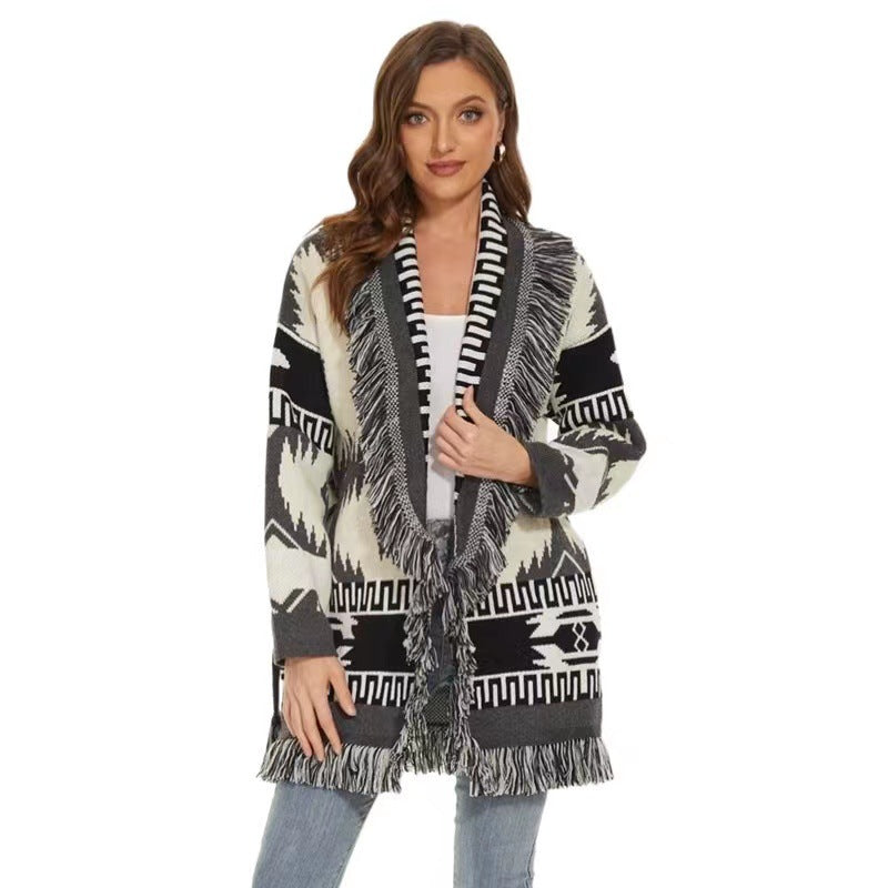 Bohemian Stylish Women's Icon Jacquard Pattern Cardigan