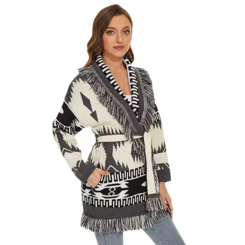 Bohemian Stylish Women's Icon Jacquard Pattern Cardigan
