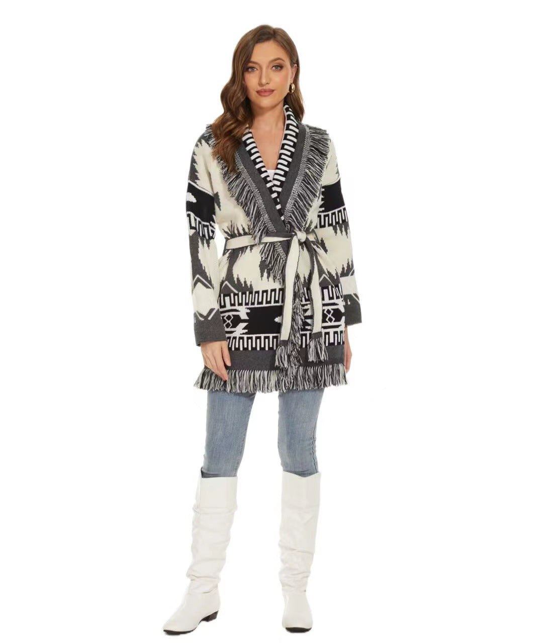 Bohemian Stylish Women's Icon Jacquard Pattern Cardigan