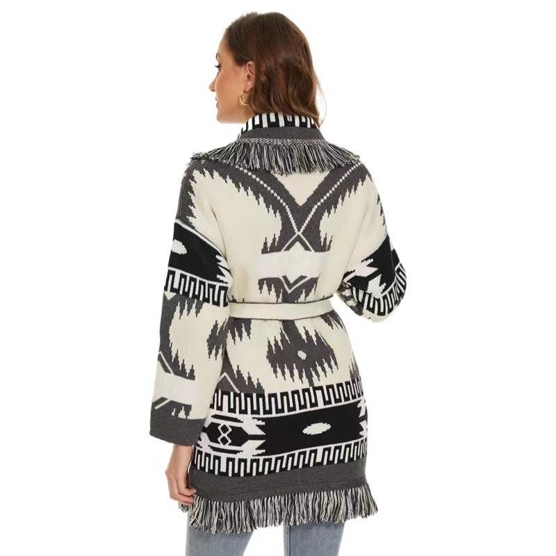 Bohemian Stylish Women's Icon Jacquard Pattern Cardigan