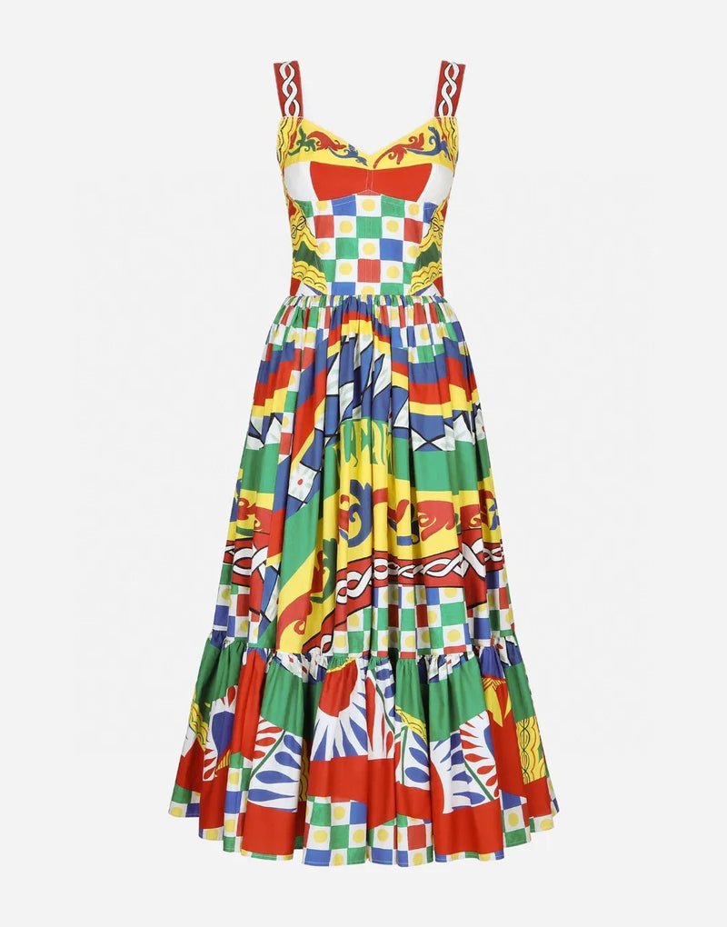 Luxury Designer Inspired Summer Women Printed Bustier Midi Dress IN HIGH QUALITY COTTON