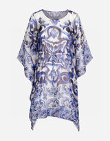 Luxury Designer Women Summer Print Silk Short Kaftan Dress 2023 Runway Fashion