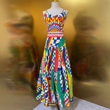 Italy Stylish Women Printed Cotton Bustier Top And Long Maxi Skirt In Multicolor