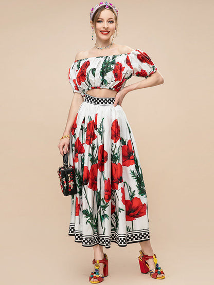 Summer Runway Fashion Cotton Skirts Women's Vacation Floral print Elegant Long Skirts