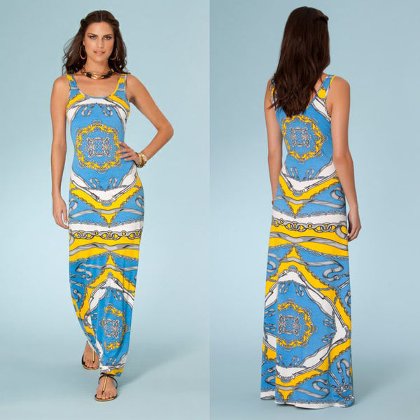 High Quality Women Printed Silk Maxi Dress Luxury Designer Dress For Summer Holiday Beach 2023