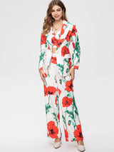 Ladies Suits Floral Blazer Loose Long Pants Set Stylish Spring Luxury Designer Fashion For Women 2023