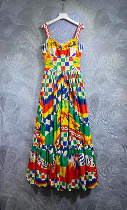Luxury Designer Inspired Summer Women Printed Bustier Midi Dress IN HIGH QUALITY COTTON