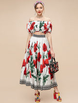 Summer Runway Fashion Cotton Skirts Women's Vacation Floral print Elegant Long Skirts