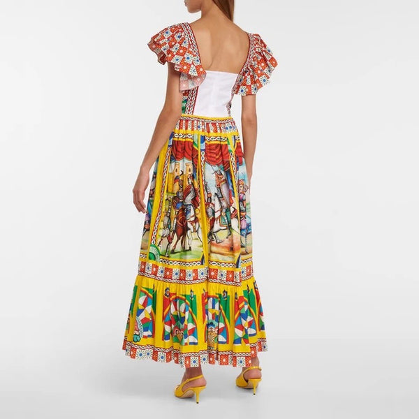 new women's fashion casual sling dress big-name high-quality y2k beachresort style positioningprinted colorful MIDI skirt