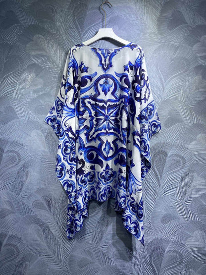 Luxury Designer Women Summer Print Silk Short Kaftan Dress 2023 Runway Fashion