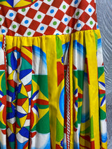 Italy Stylish Women 100% Cotton Print Midi Skirt Multicolour Summer Spring New Fashion Design