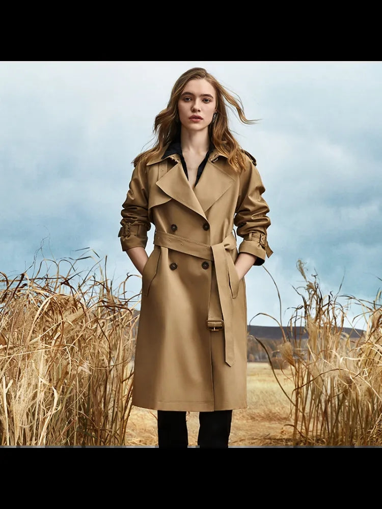 Luxury Designe Fashion Autumn Women's Double-Breasted Waterproof Trench Coat With In Khaki 2023