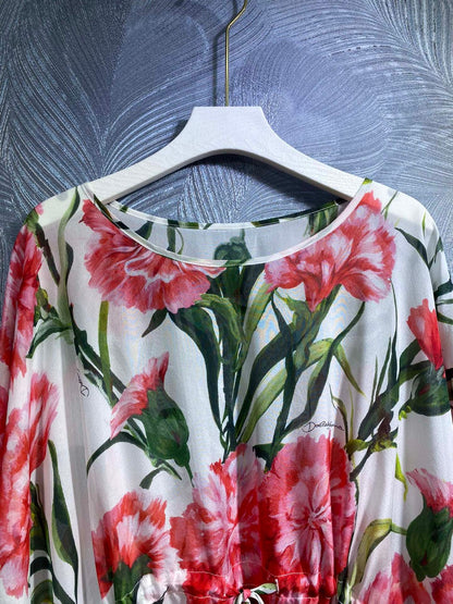 High Quality Luxury Designer Inspired Women's Floral Tunic Tops And Short Kaftan Silk Dress