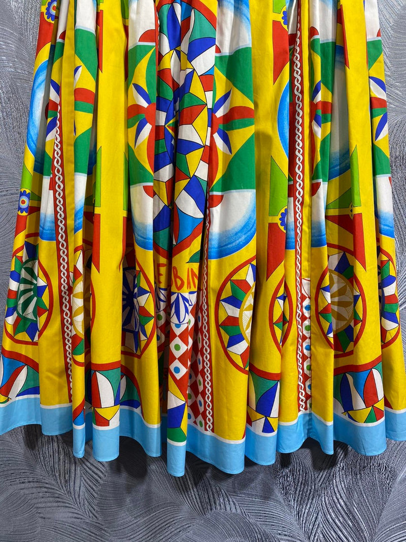 Italy Stylish Women 100% Cotton Print Midi Skirt Multicolour Summer Spring New Fashion Design