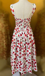 Fashion Designer Summer High Quality Cotton Women Bustier Cherry Print Midi Dress With Spaghetti Strap For Party Vacation