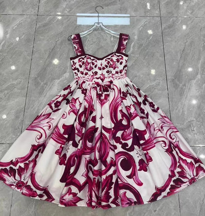Fashion Designer Summer 100% Cotton Dress Women Spaghetti Strap Sleeveless Flowers Print Vacation Backless Mini Dress