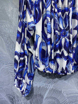 HIGH QUALITY Luxury Women's Silk Off-Shoulder Blue&White Porcelain Print Loose Blouse Summer 2023