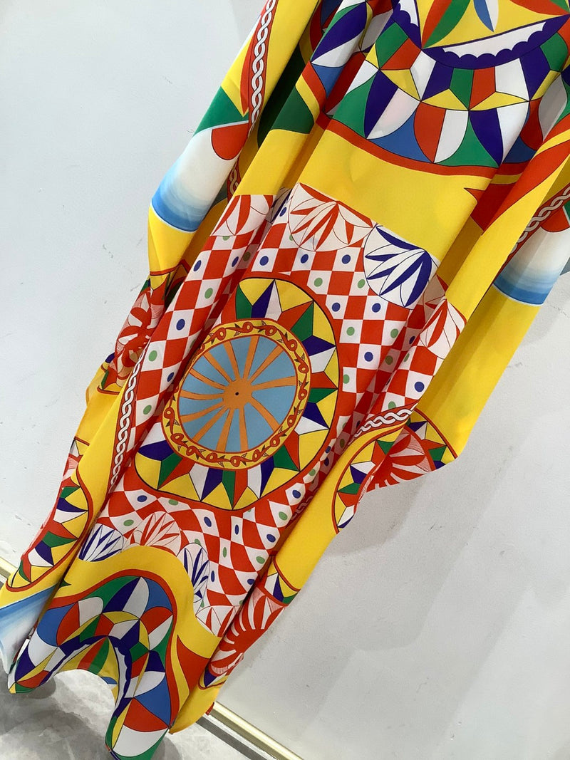 Luxury Designer Inspired Summer Women's Printed Oversize Caftan Kaftan Maxi Dress In Multicolor